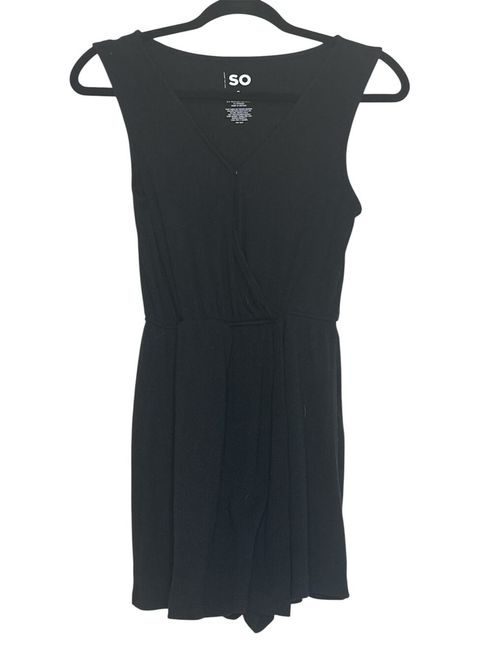 SO Black Sleeveless Romper Small – Wrap V‑Neck, Elastic Waist